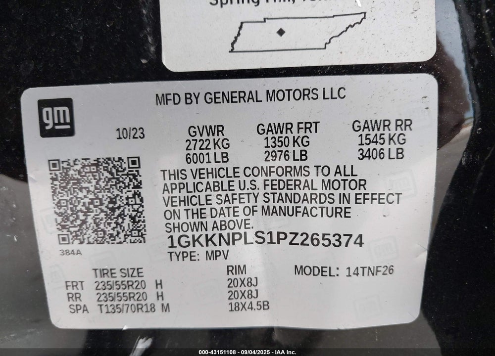 2023 GMC ACADIA VIN: 1GKKNPLS1PZ265374