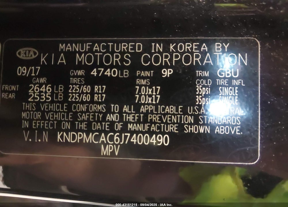 2018 KIA SPORTAGE VIN: KNDPMCAC6J7400490