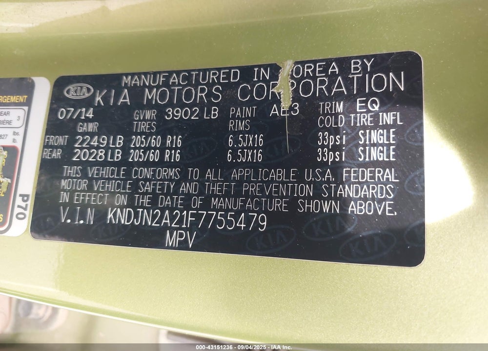 2015 KIA SOUL VIN: KNDJN2A21F7755479