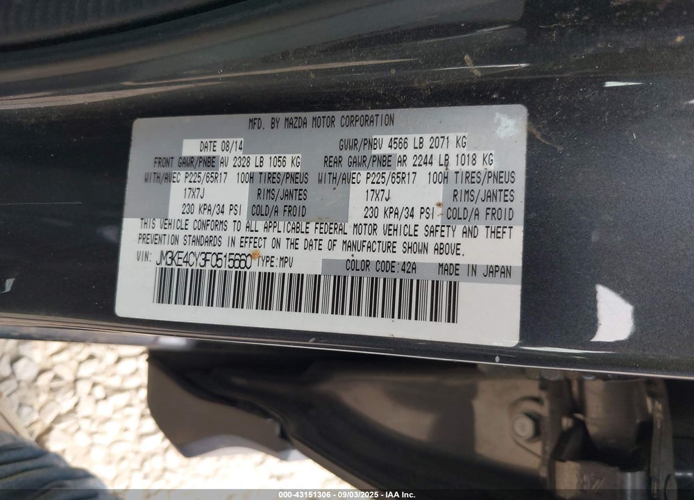 2015 MAZDA CX-5 TOURING VIN: JM3KE4CY3F0515660