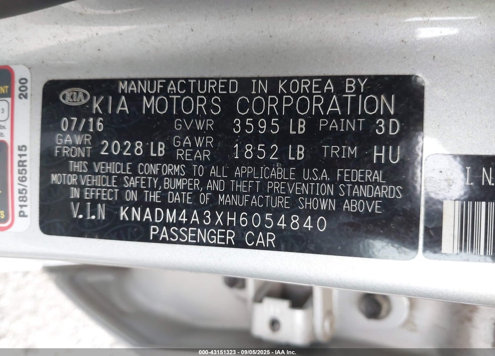 2017 KIA RIO VIN: KNADM4A3XH6054840