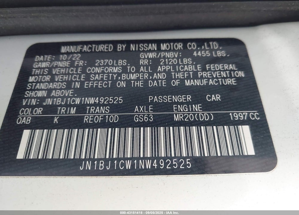 2022 NISSAN ROGUE SPORT VIN: JN1BJ1CW1NW492525