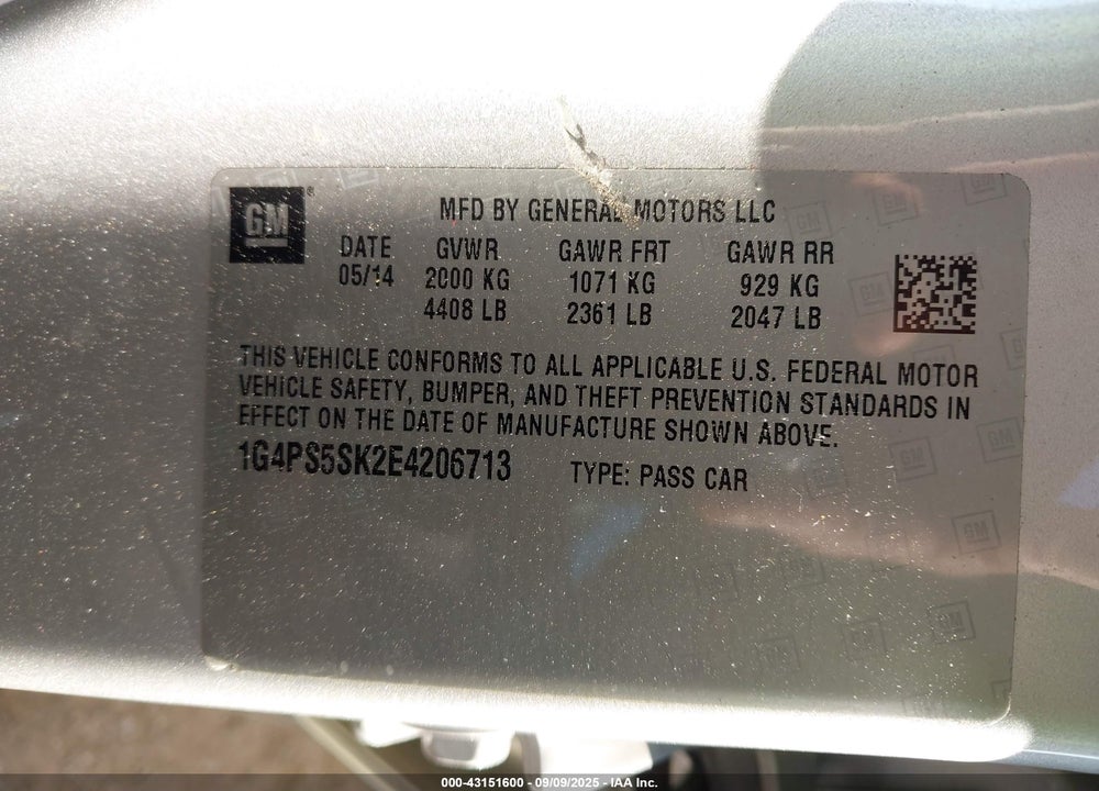 2014 BUICK VERANO VIN: 1G4PS5SK2E4206713