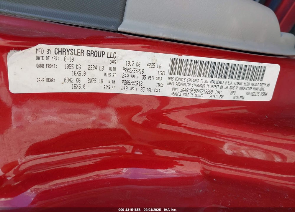 2010 CHRYSLER PT CRUISER VIN: 3A4GY5F92AT218269