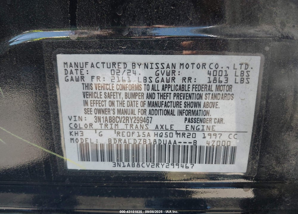 2024 NISSAN SENTRA SV XTRONIC CVT VIN: 3N1AB8CV2RY299467