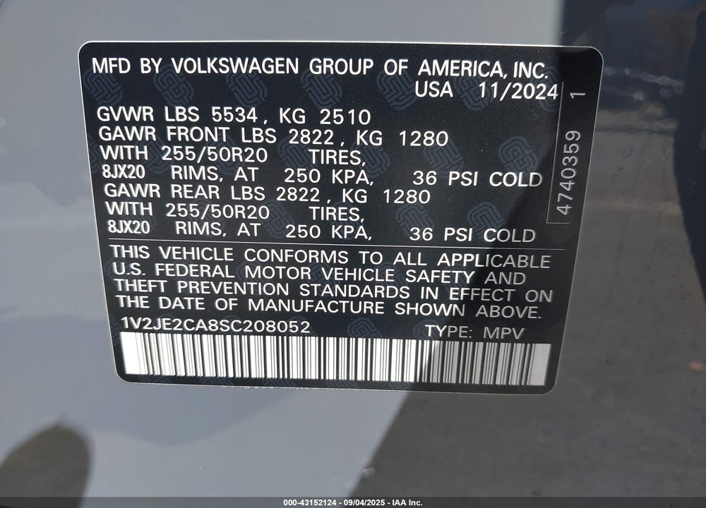 2025 VOLKSWAGEN ATLAS CROSS SPORT 2.0T SE W/TECHNOLOGY VIN: 1V2JE2CA8SC208052