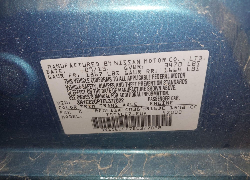 2014 NISSAN VERSA NOTE VIN: 3N1CE2CP7EL377022