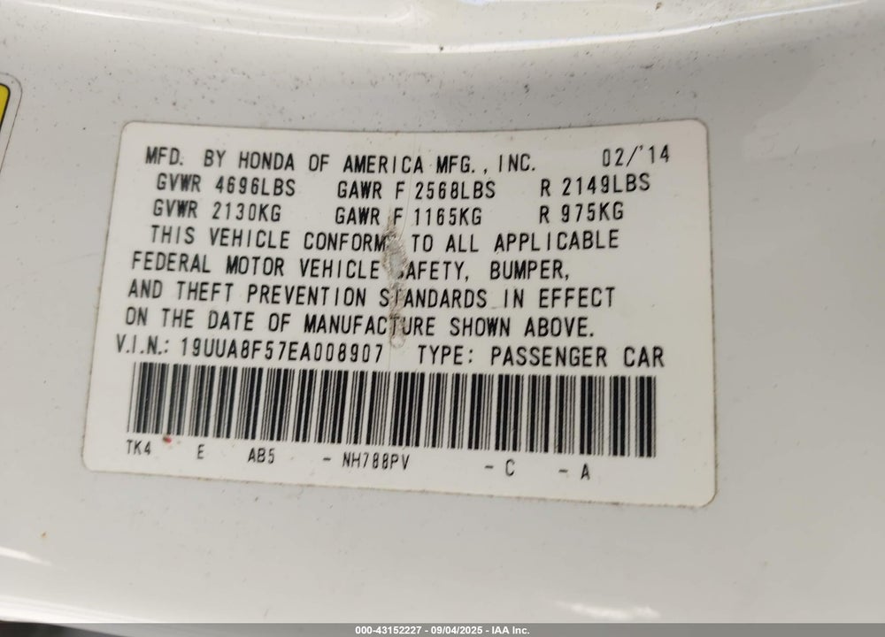 2014 ACURA TL VIN: 19UUA8F57EA008907