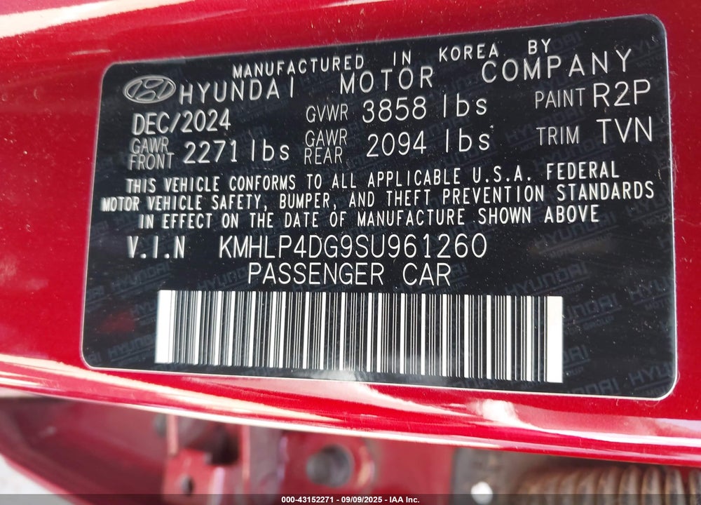 2025 HYUNDAI ELANTRA LIMITED VIN: KMHLP4DG9SU961260