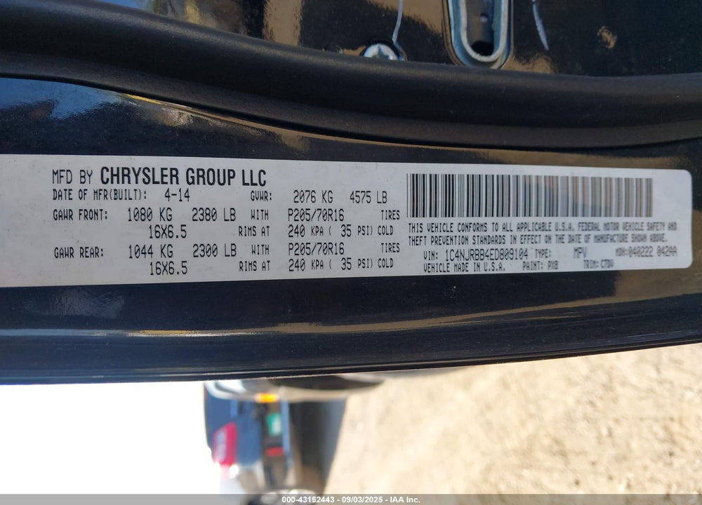 2014 JEEP PATRIOT VIN: 1C4NJRBB4ED809104