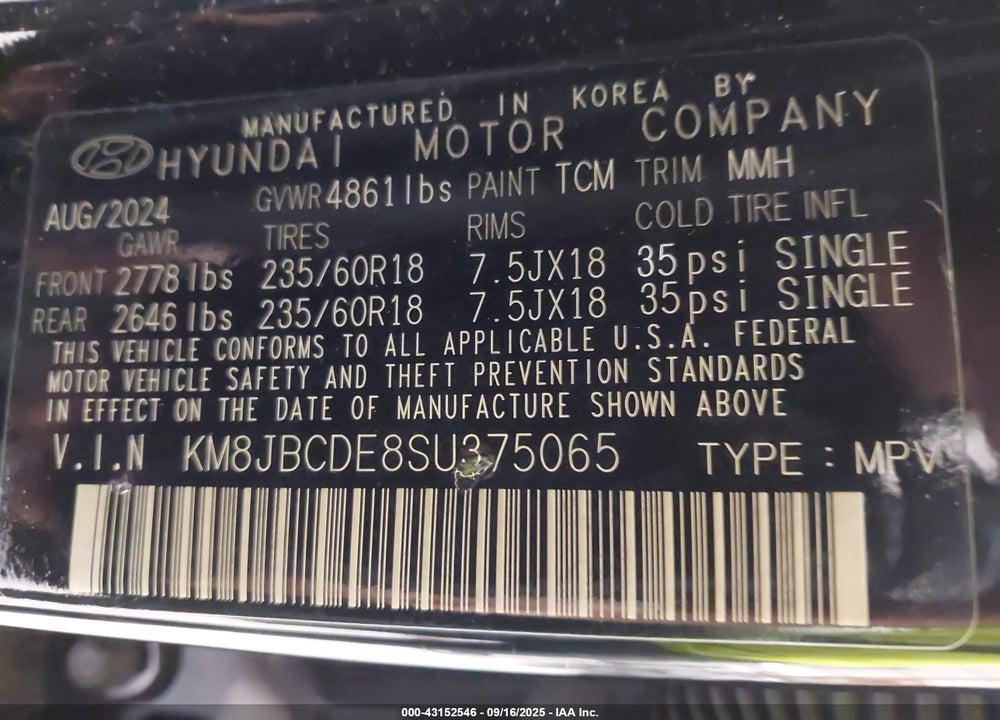 2025 HYUNDAI TUCSON VIN: KM8JBCDE8SU375065