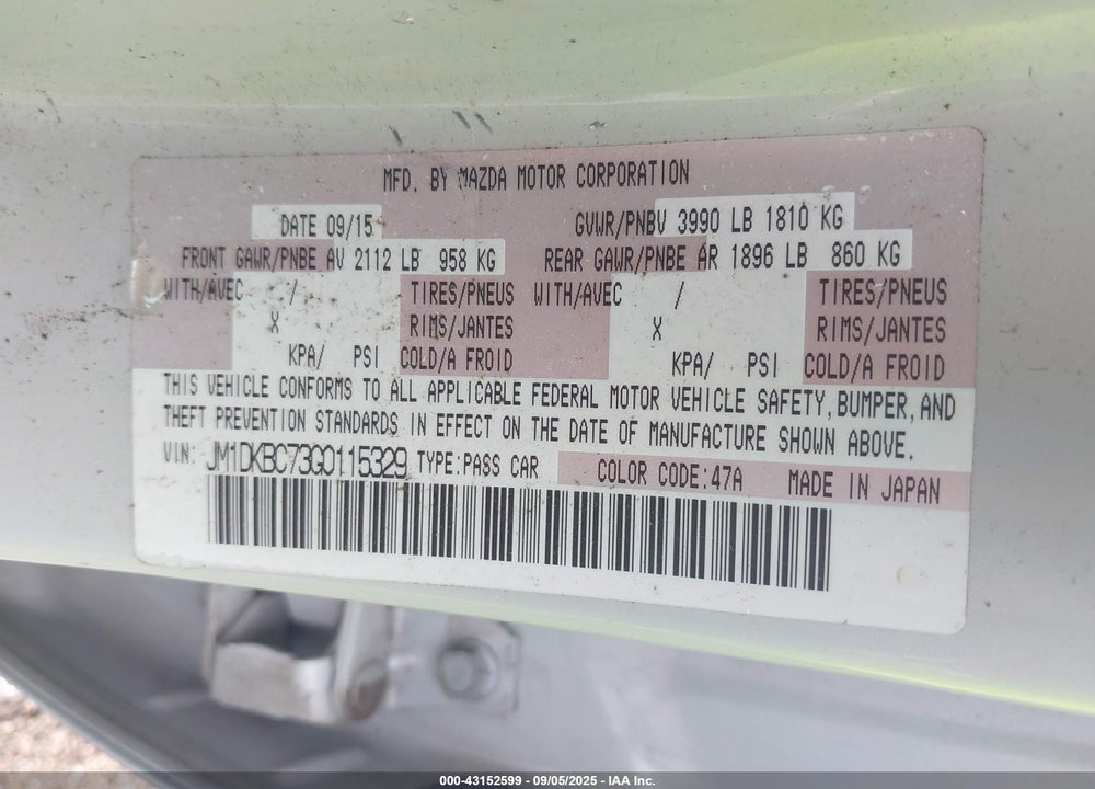2016 MAZDA CX-3 VIN: JM1DKBC73G0115329