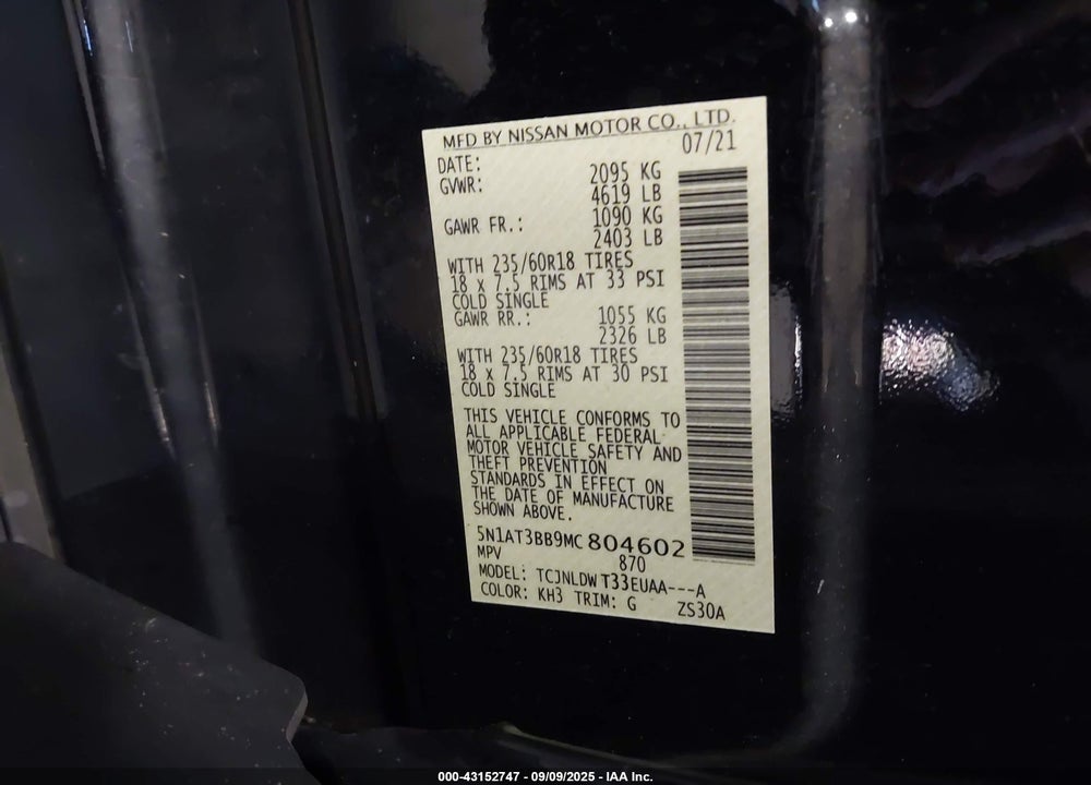 2021 NISSAN ROGUE VIN: 5N1AT3BB9MC804602
