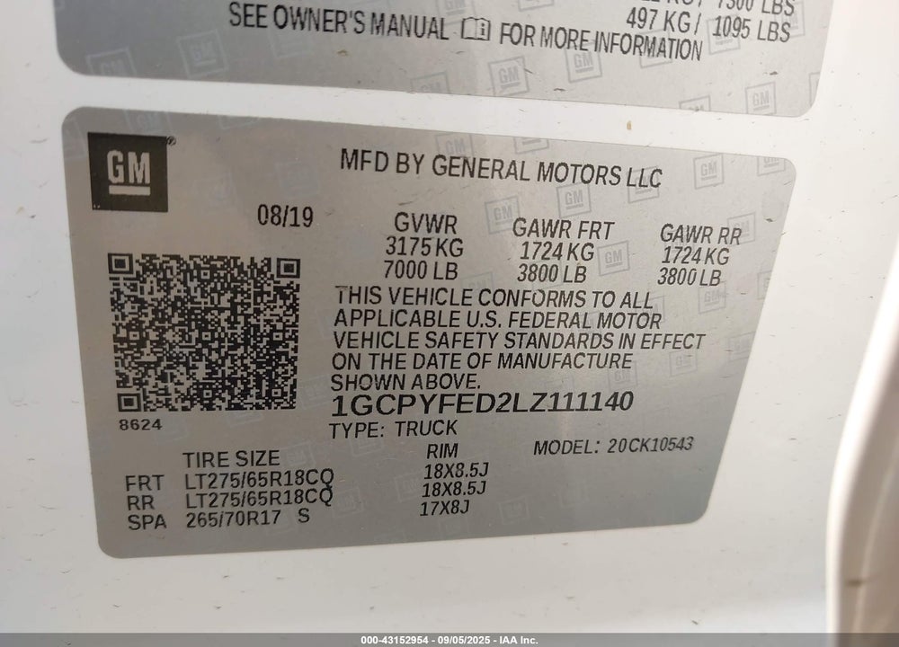 2020 CHEVROLET SILVERADO 1500 4WD SHORT BED LT TRAIL BOSS VIN: 1GCPYFED2LZ111140