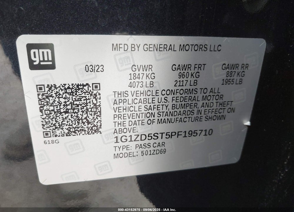 2023 CHEVROLET MALIBU VIN: 1G1ZD5ST5PF195710