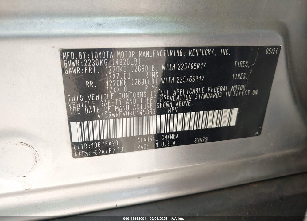 2024 TOYOTA RAV4 HYBRID XLE VIN: 4T3RWRFV0RU145383