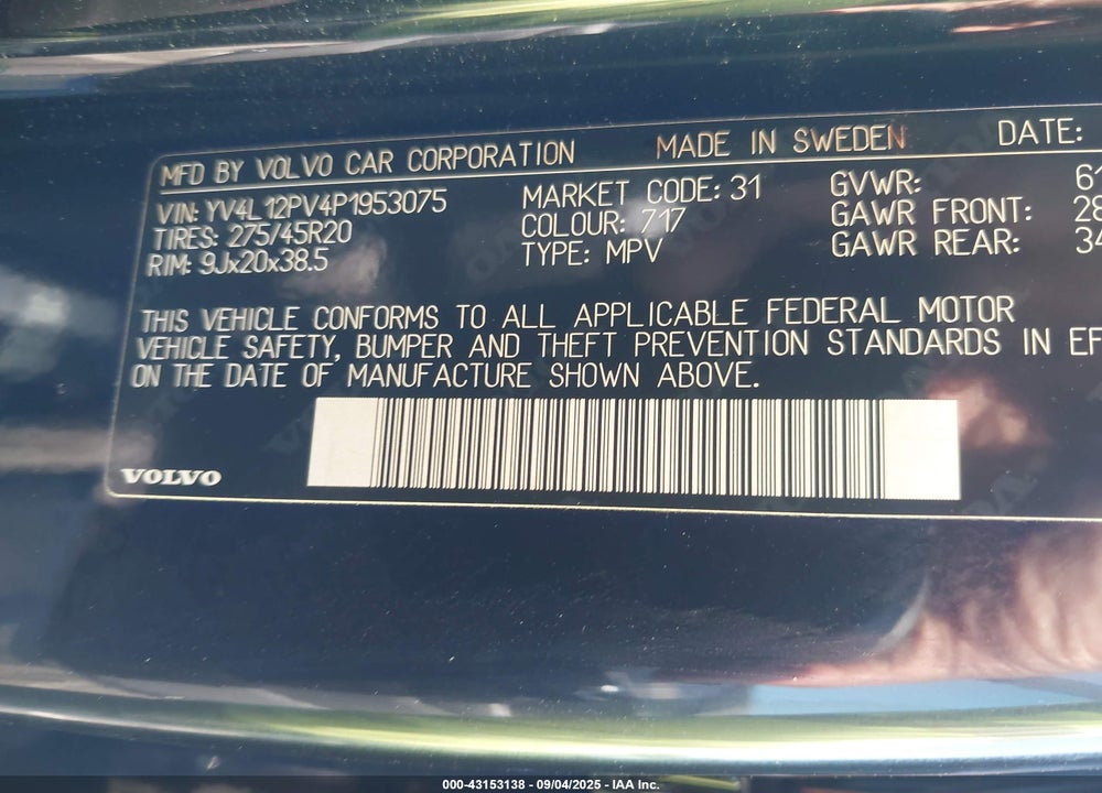 2023 VOLVO XC90 VIN: YV4L12PV4P1953075