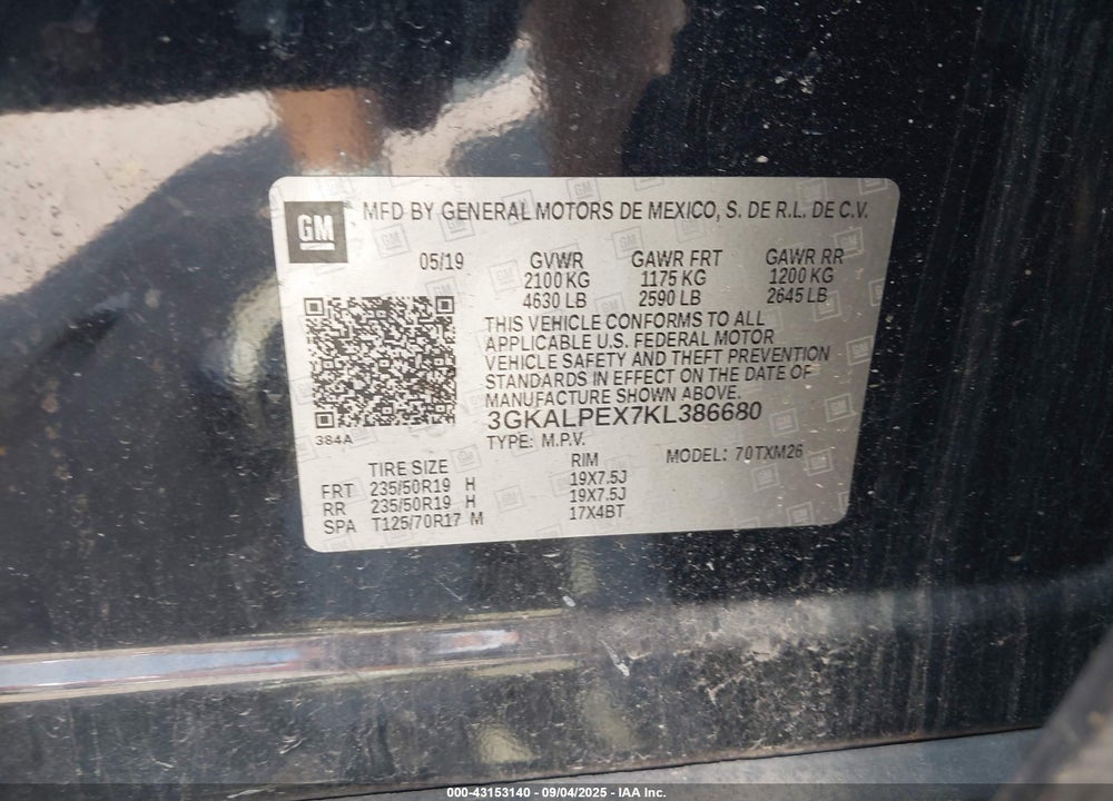 2019 GMC TERRAIN SLT VIN: 3GKALPEX7KL386680