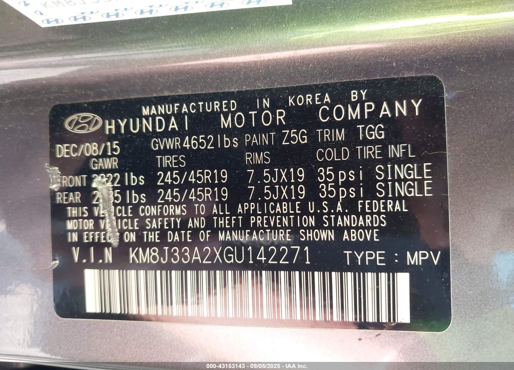 2016 HYUNDAI TUCSON VIN: KM8J33A2XGU142271