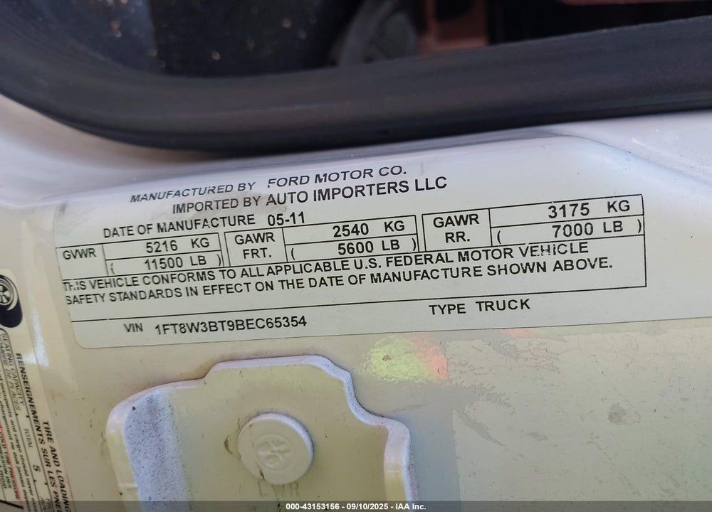 2011 FORD F 350 VIN: 1FT8W3BT9BEC65354