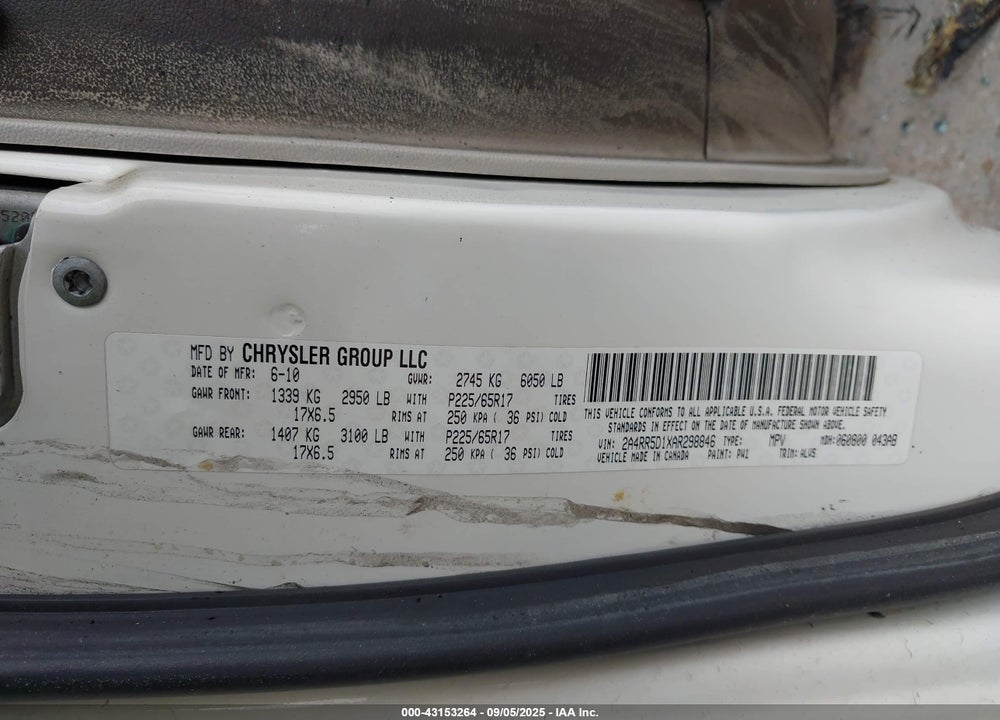 2010 CHRYSLER TOWN & COUNTRY VIN: 2A4RR5D1XAR298846