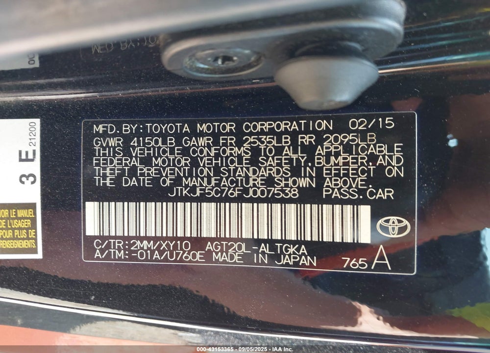 2015 SCION TC RELEASE SERIES 9.0 VIN: JTKJF5C76FJ007538