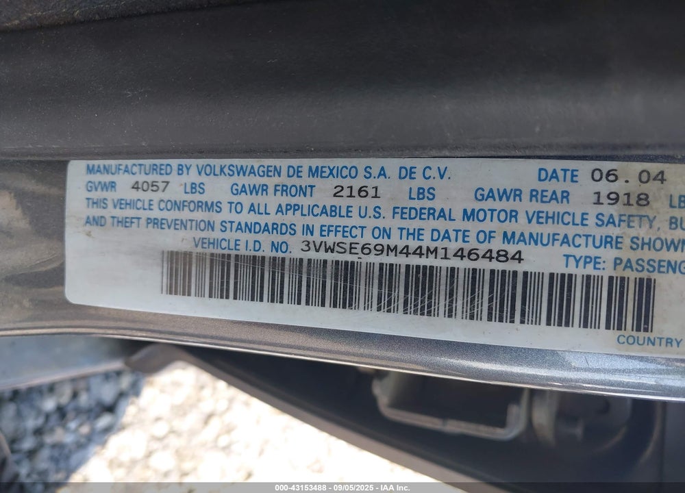 2004 VOLKSWAGEN JETTA VIN: 3VWSE69M44M146484