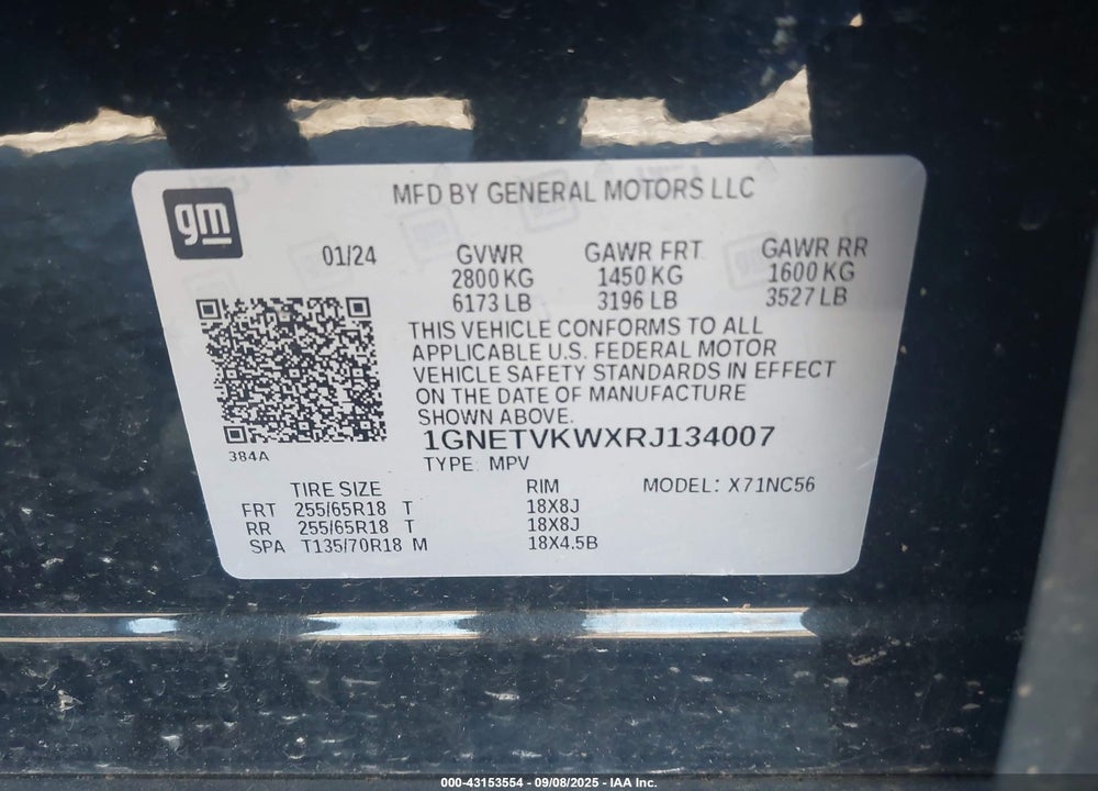 2024 CHEVROLET TRAVERSE LIMITED AWD LT CLOTH VIN: 1GNETVKWXRJ134007
