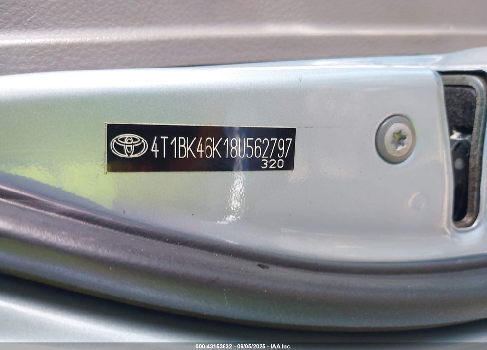 2008 TOYOTA CAMRY XLE V6 VIN: 4T1BK46K18U562797