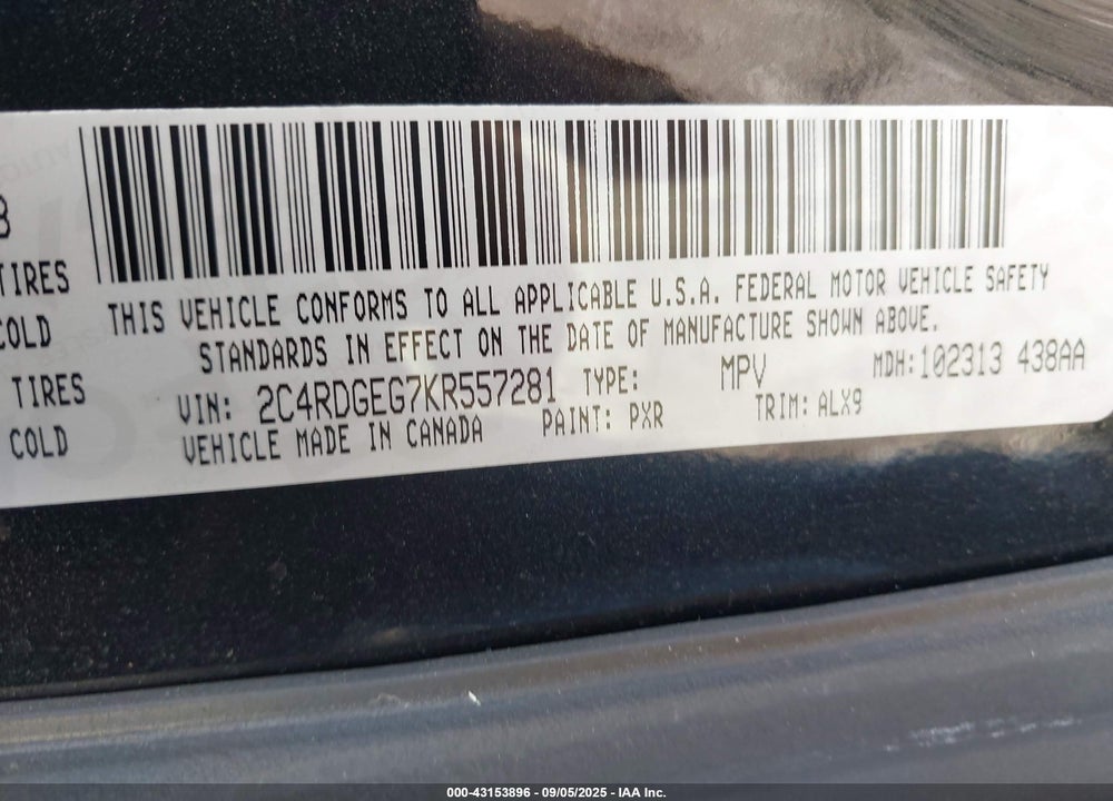 2019 DODGE GRAND CARAVAN GT VIN: 2C4RDGEG7KR557281