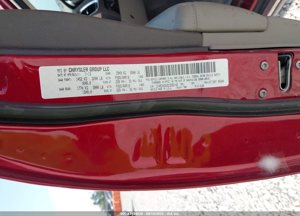 2013 DODGE DURANGO CREW VIN: 1C4RDHDG0DC693142