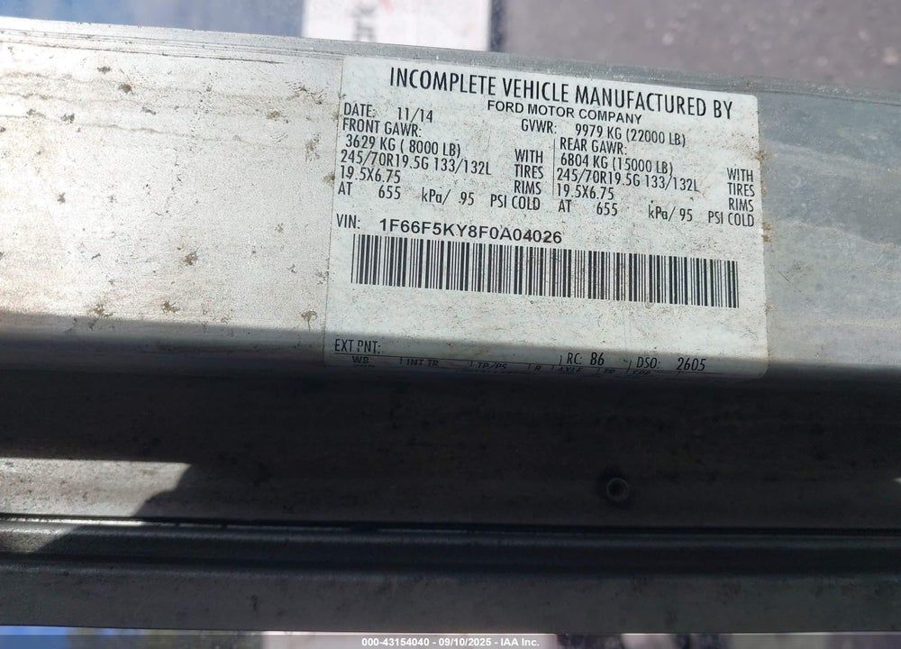 2015 FORD F-59 COMMERCIAL STRIPPED VIN: 1F66F5KY8F0A04026