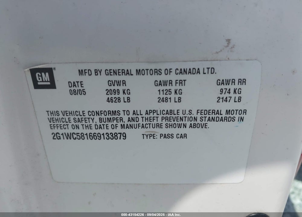 2006 CHEVROLET IMPALA LT VIN: 2G1WC581669133879