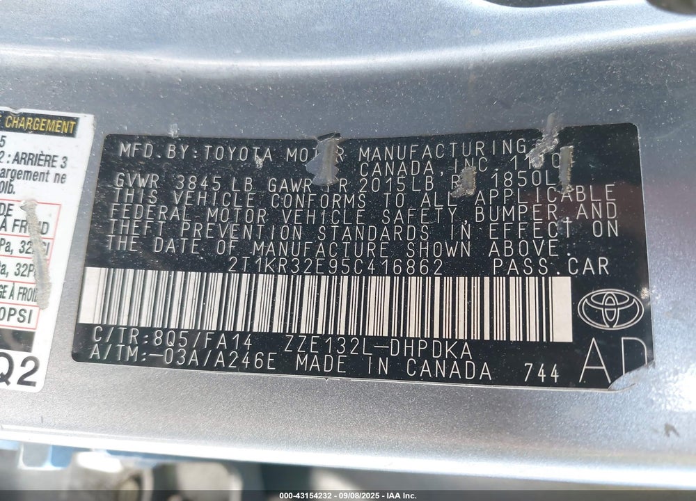2005 TOYOTA MATRIX VIN: 2T1KR32E95C416862