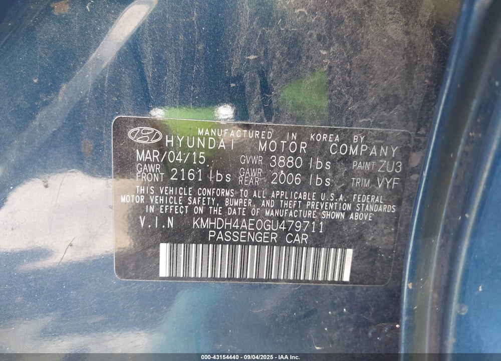 2016 HYUNDAI ELANTRA VIN: KMHDH4AE0GU479711