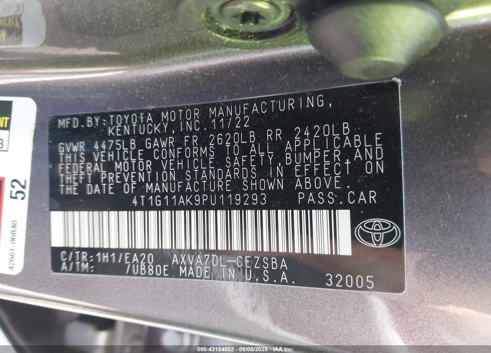 2023 TOYOTA CAMRY VIN: 4T1G11AK9PU119293