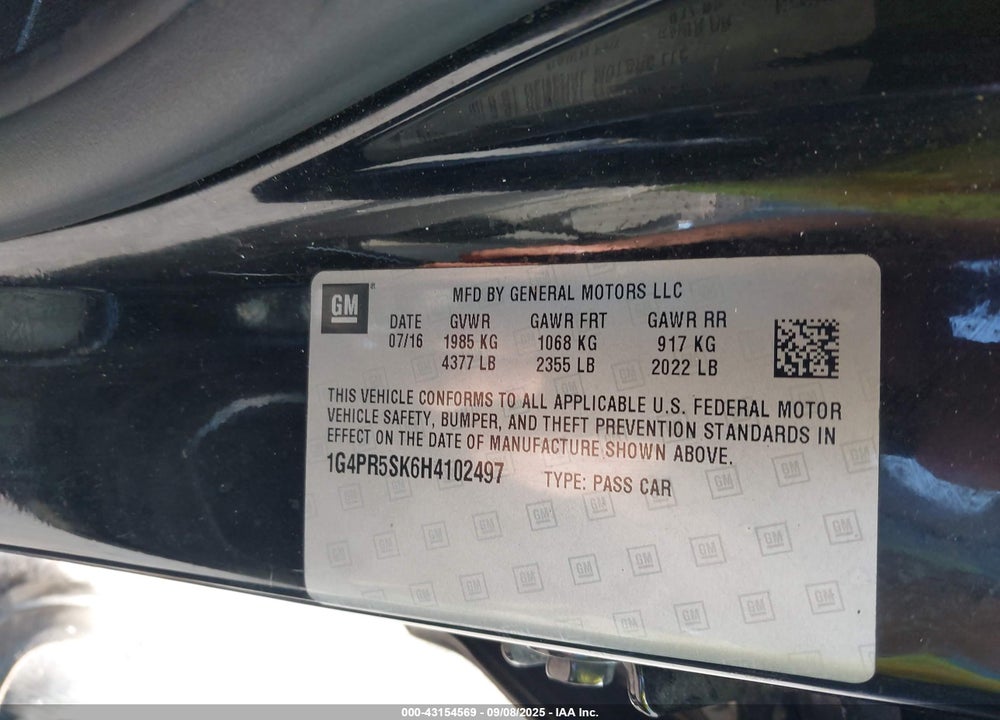 2017 BUICK VERANO VIN: 1G4PR5SK6H4102497