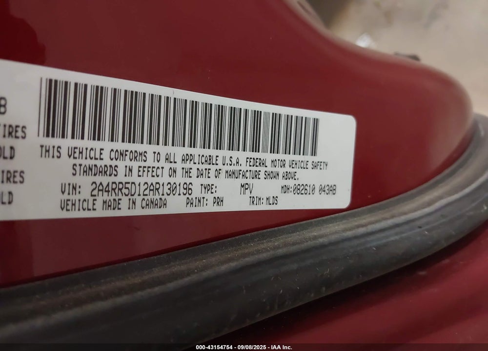 2010 CHRYSLER TOWN & COUNTRY TOURING VIN: 2A4RR5D12AR130196