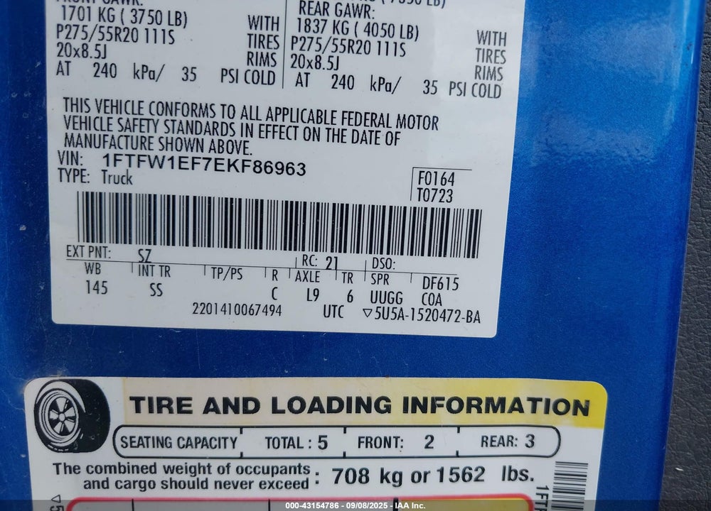 2014 FORD F-150 VIN: 1FTFW1EF7EKF86963