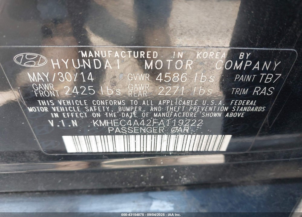 2015 HYUNDAI SONATA HYBRID LIMITED VIN: KMHEC4A42FA119222
