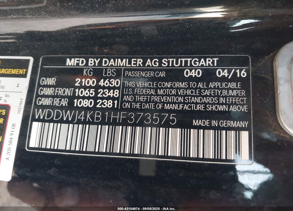 2017 MERCEDES-BENZ C CLASS VIN: WDDWJ4KB1HF373575