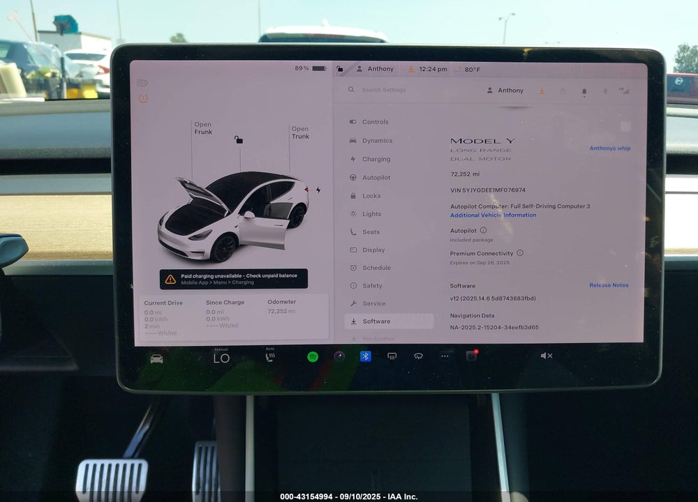 2021 TESLA MODEL Y VIN: 5YJYGDEE1MF076974