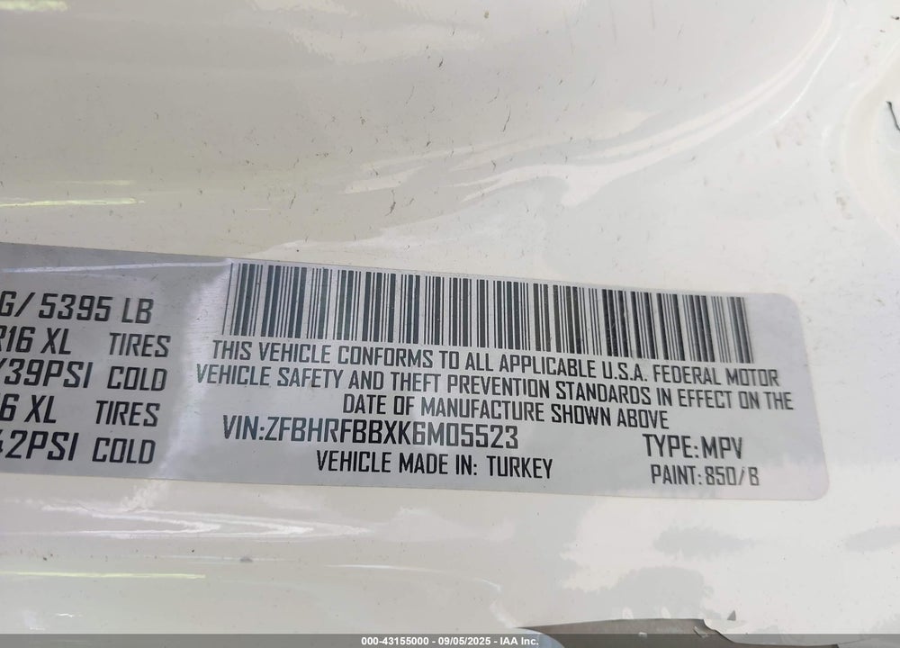 2019 RAM PROMASTER CITY TRADESMAN SLT VIN: ZFBHRFBBXK6M05523