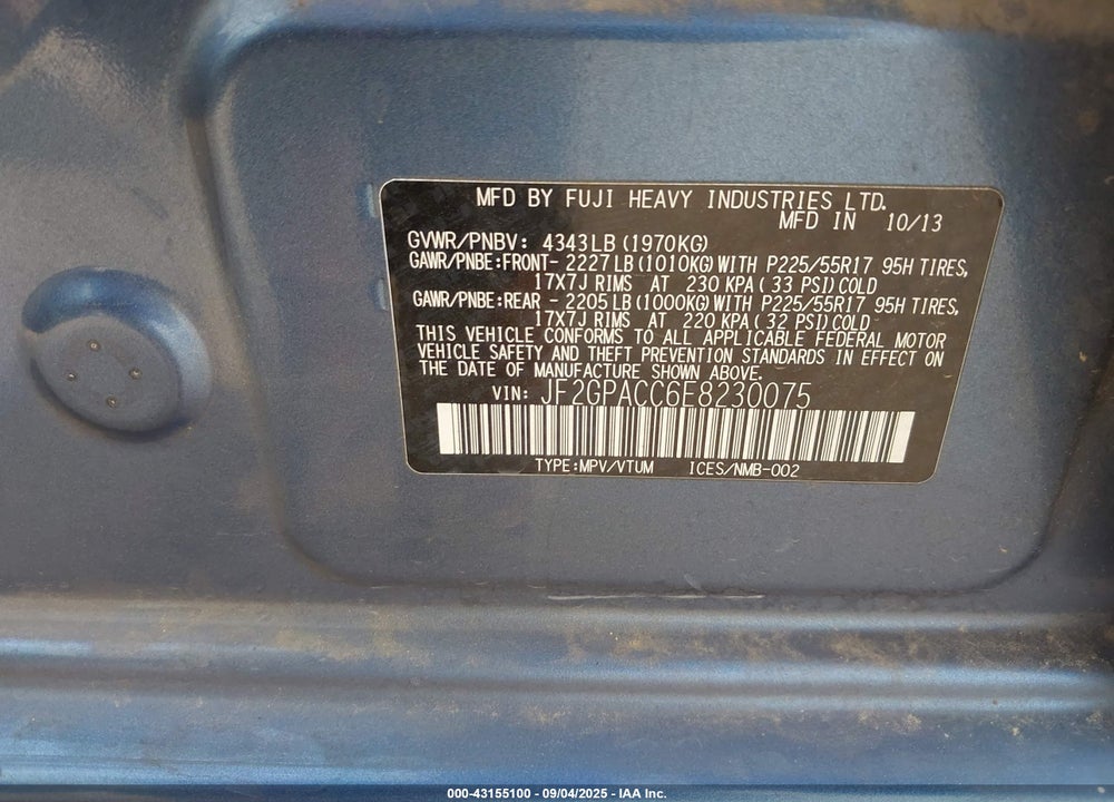 2014 SUBARU XV CROSSTREK 2.0I PREMIUM VIN: JF2GPACC6E8230075