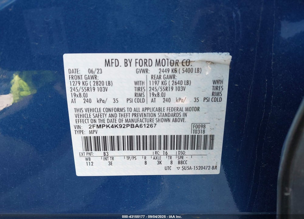 2023 FORD EDGE VIN: 2FMPK4K92PBA61267
