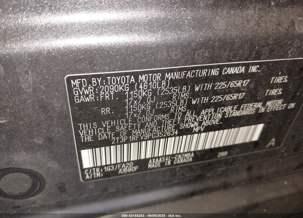 2023 TOYOTA RAV4 VIN: 2T3P1RFV9PC352634
