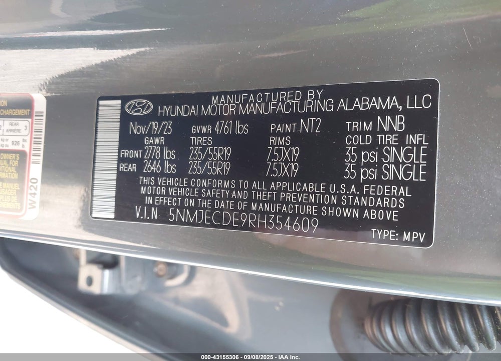 2024 HYUNDAI TUCSON VIN: 5NMJECDE9RH354609