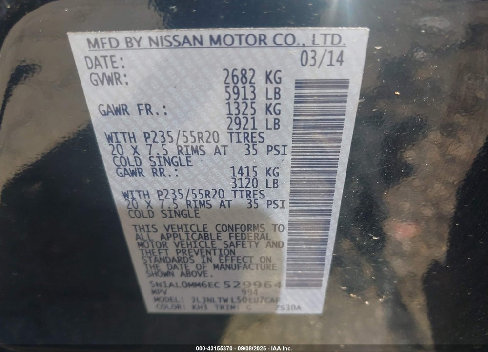 2014 INFINITI QX60 VIN: 5N1AL0MM6EC529964