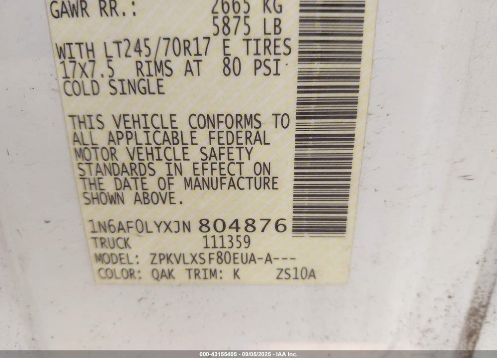 2018 NISSAN NV CARGO NV2500 HD VIN: 1N6AF0LYXJN804876