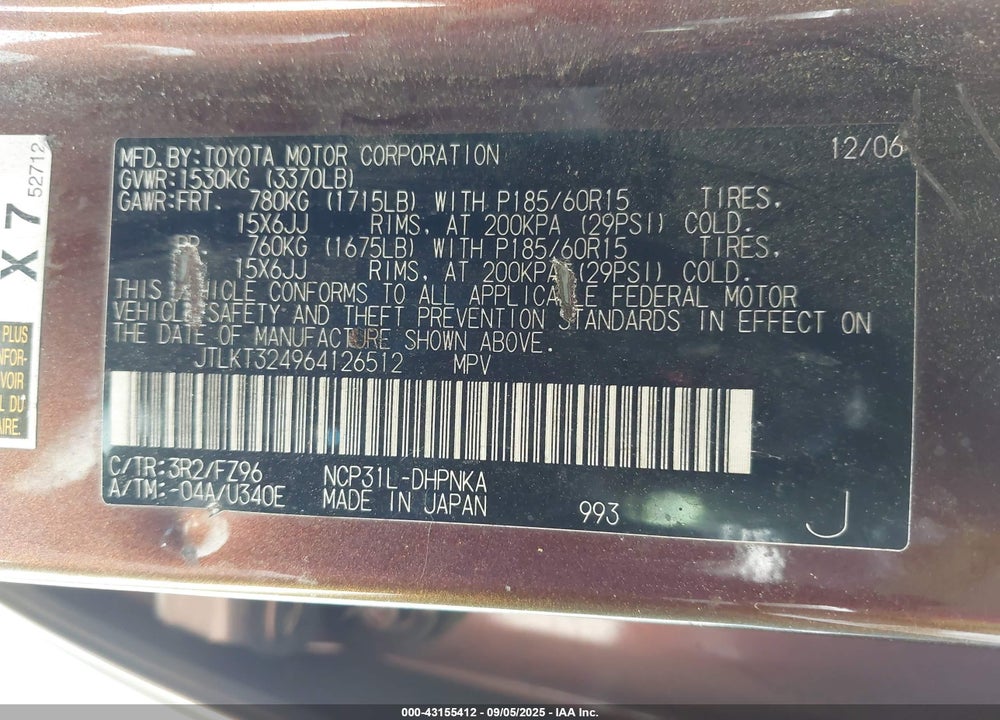 2006 SCION XB VIN: JTLKT324964126512